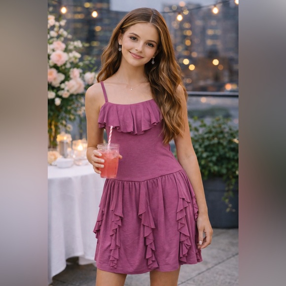 Plum Girls Purple Ruffle Party Dress Tween 16 Special Occasion Dance  Recital 16